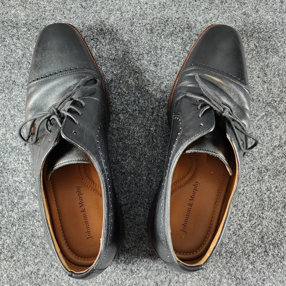 Johnston & Murphy Sanborn Cap Toe Dress Shoes‎ Mens 10 M Black Leather Formal